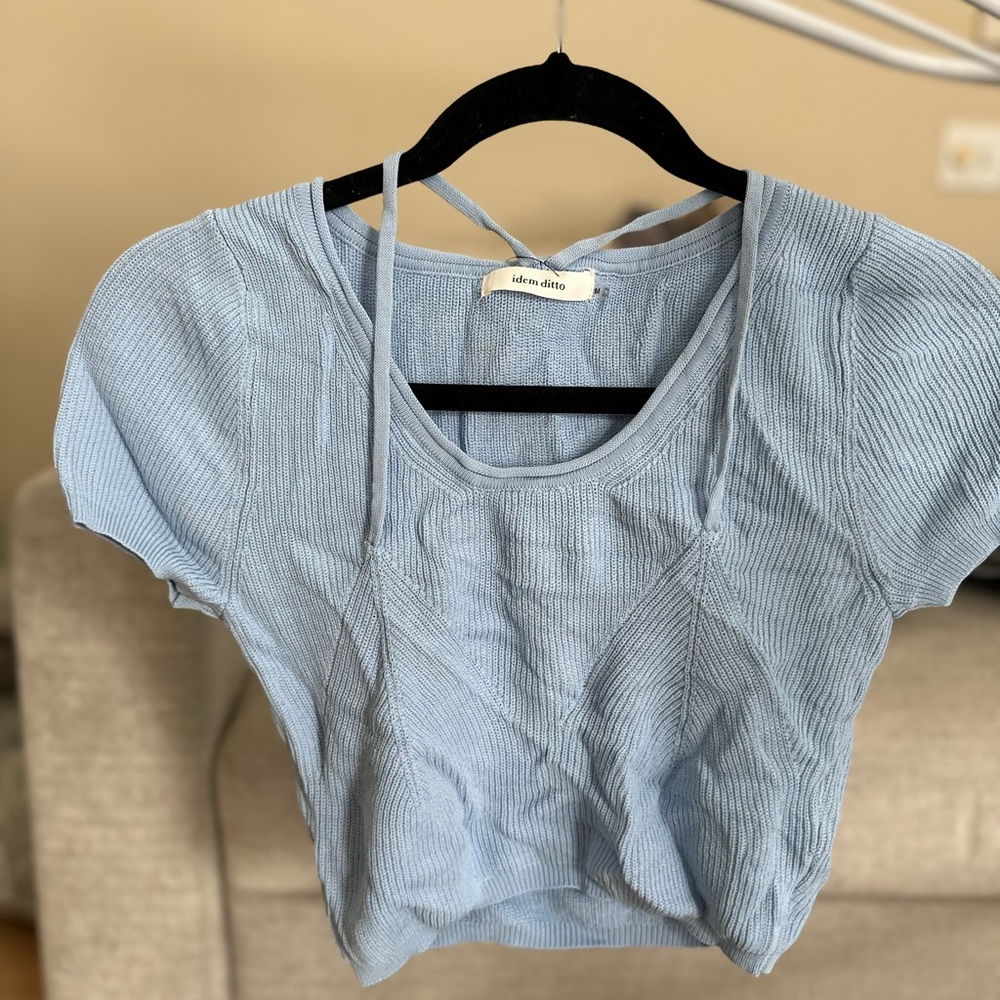 Idina Aiden Light Blue Ribbed Crop Top